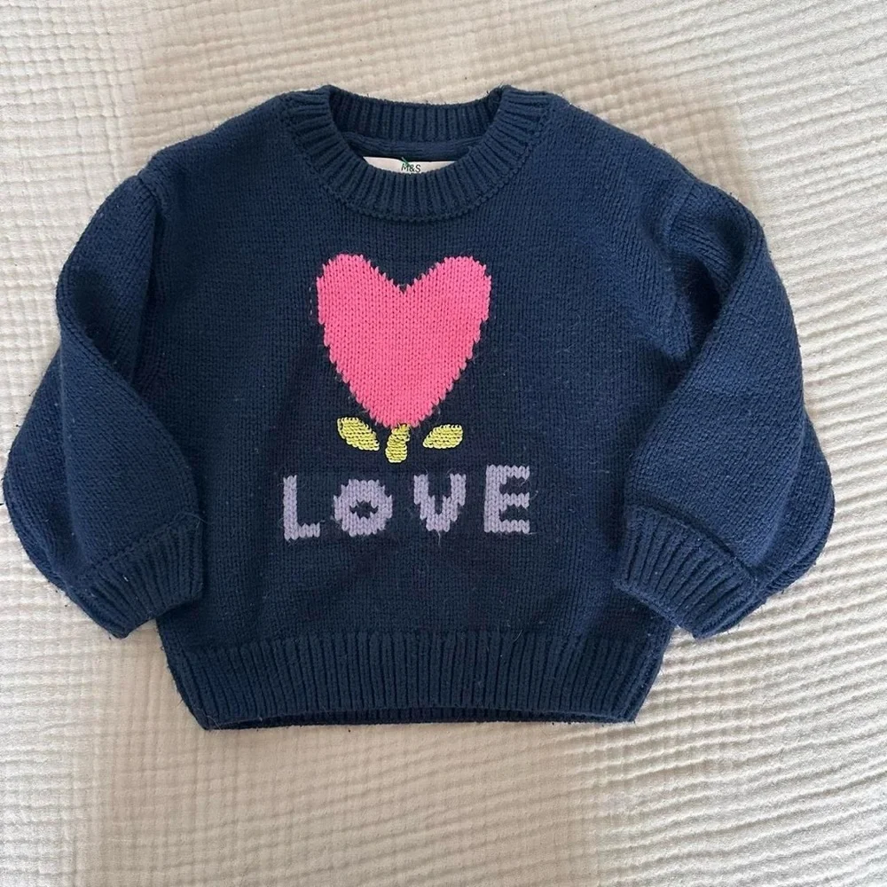 M&S Collection Heart Knitted Sweater Girls 3-4 yrs